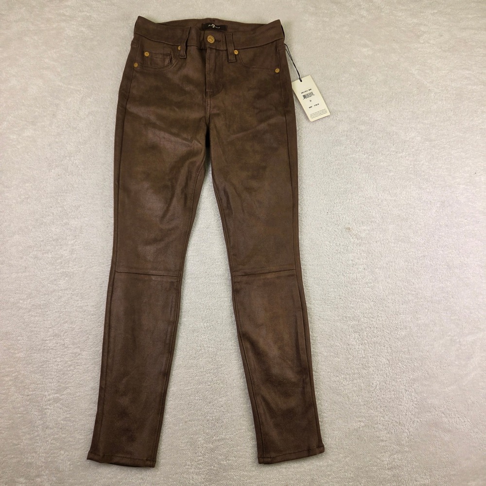 7 For All Mankind Bark Coated Skinny Ankle Pants AU8141561A Brown Size 24
